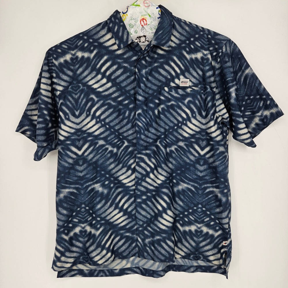 Vintage Mecca Shirt Mens XXL Blue White Y2K Button Up Hip Hop Short Sleeve